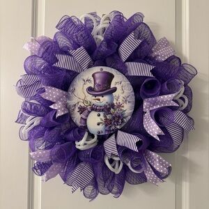 Handmade Purple Winter Holiday Christmas Wreath Snowman